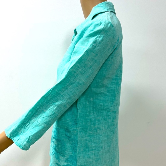 100% Linen Button Down Shirt Top 3/4 Sleeves - Picture 8 of 11